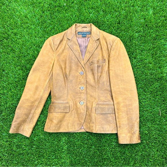 Vintage Ralph Lauren Collection Black Label Leather Jacket Blazer size 4 - Picture 3 of 14